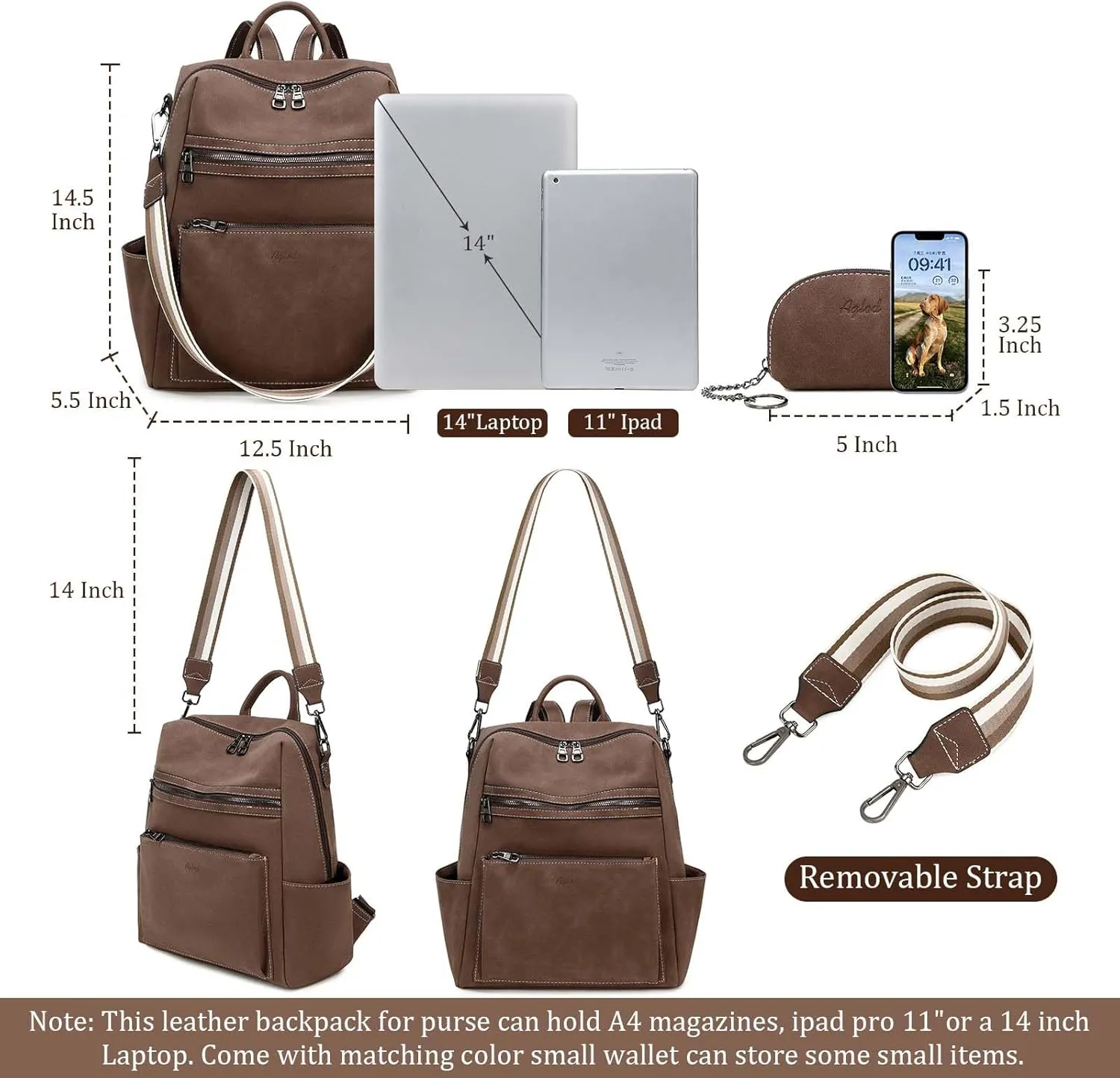 Leather Backpack Purse for Women Designer Ladies Shoulder Bag Fashion Faux Work Travel Handbags