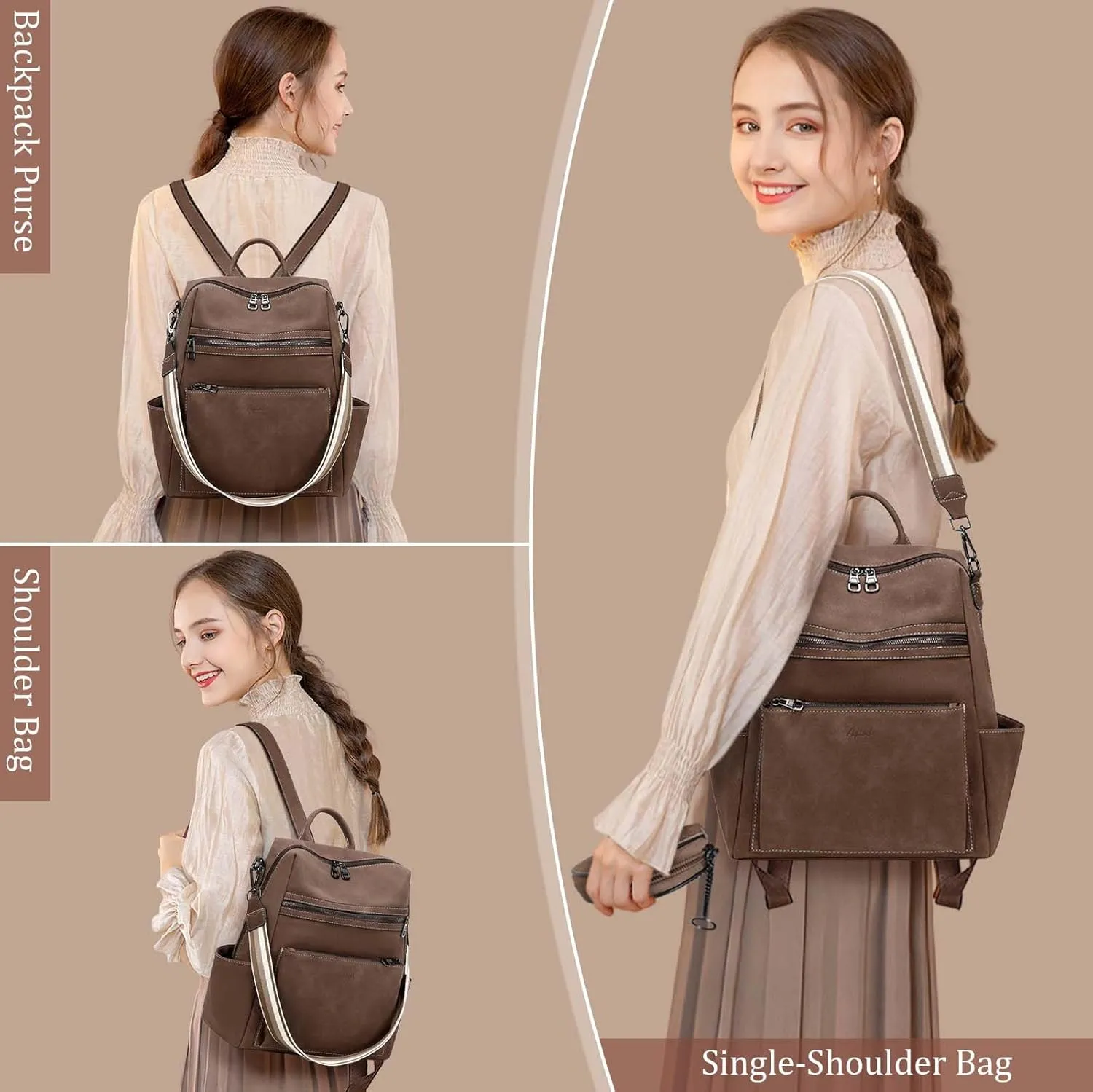 Leather Backpack Purse for Women Designer Ladies Shoulder Bag Fashion Faux Work Travel Handbags