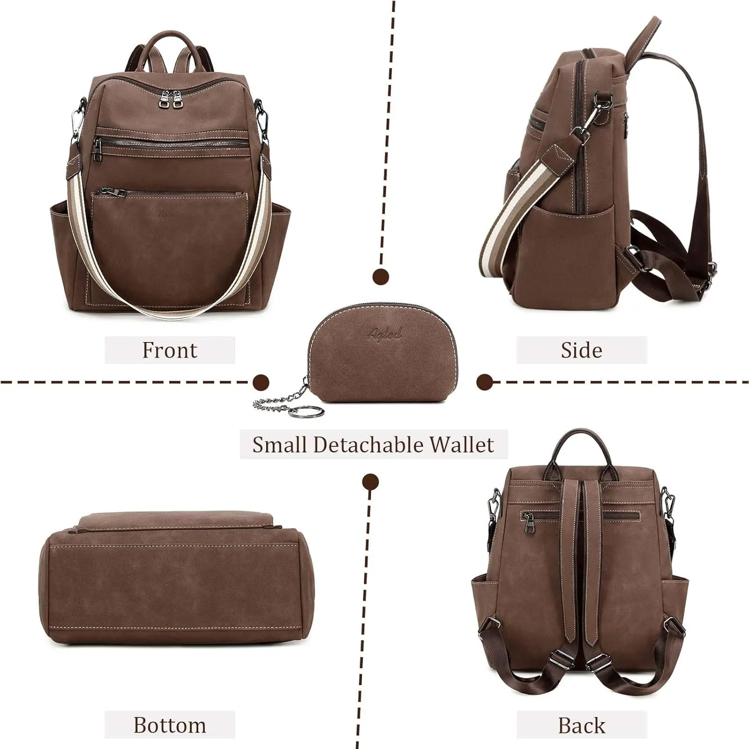 Leather Backpack Purse for Women Designer Ladies Shoulder Bag Fashion Faux Work Travel Handbags
