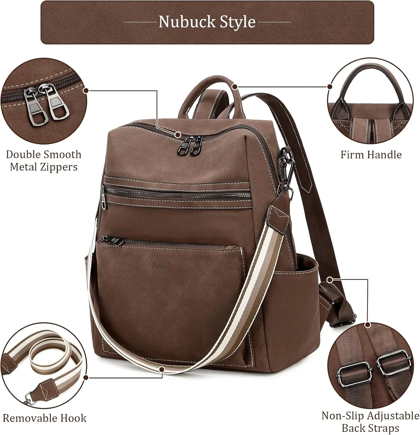 Leather Backpack Purse for Women Designer Ladies Shoulder Bag Fashion Faux Work Travel Handbags