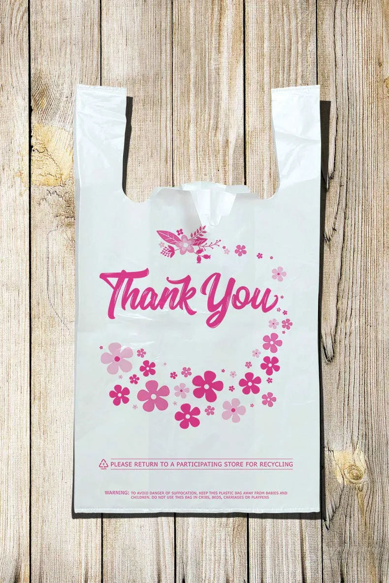 Lina Plastics- 500 Pack Thank You T-Shirt Bags, Plastic-Bulk Shopping Bags, Restaurant Bag -Plastic Bags in Bulk (12" x 7" x 23")