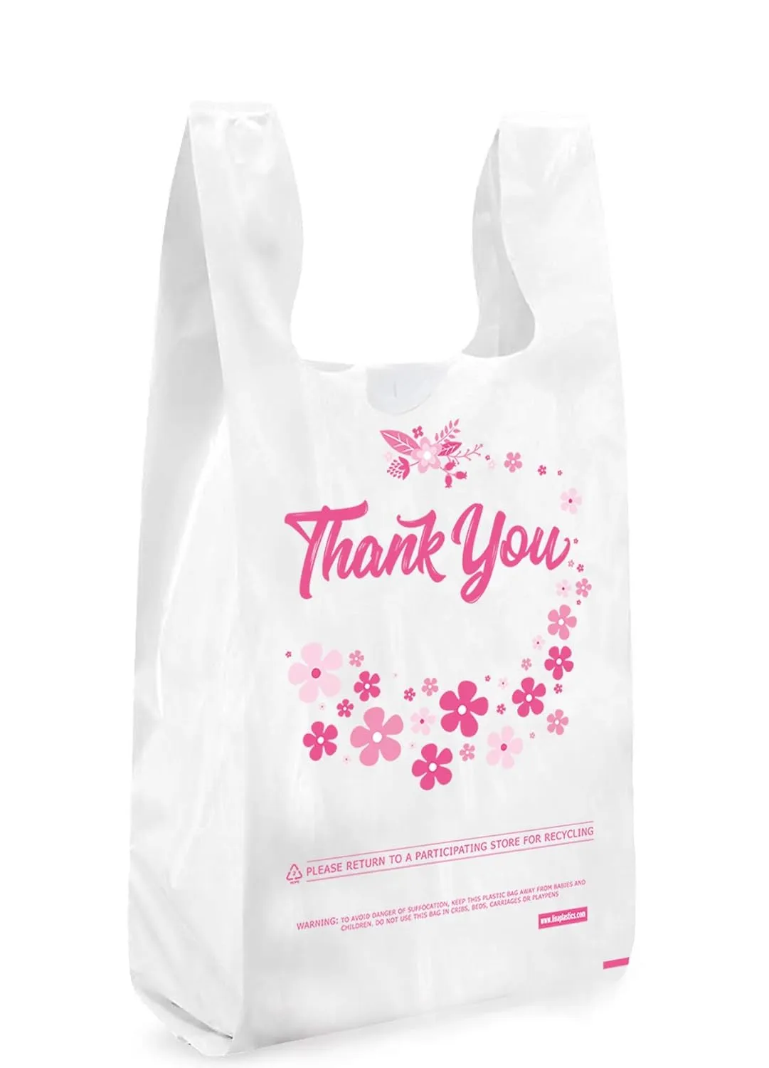 Lina Plastics- 500 Pack Thank You T-Shirt Bags, Plastic-Bulk Shopping Bags, Restaurant Bag -Plastic Bags in Bulk (12" x 7" x 23")