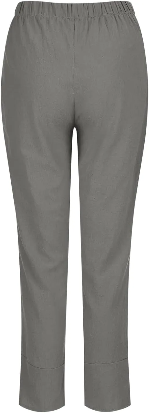 Linen Pants Women Summer Trendy Wide Leg Tulip Hem Trousers Casual Lightweight Elastic High Waist Beach Palazzo