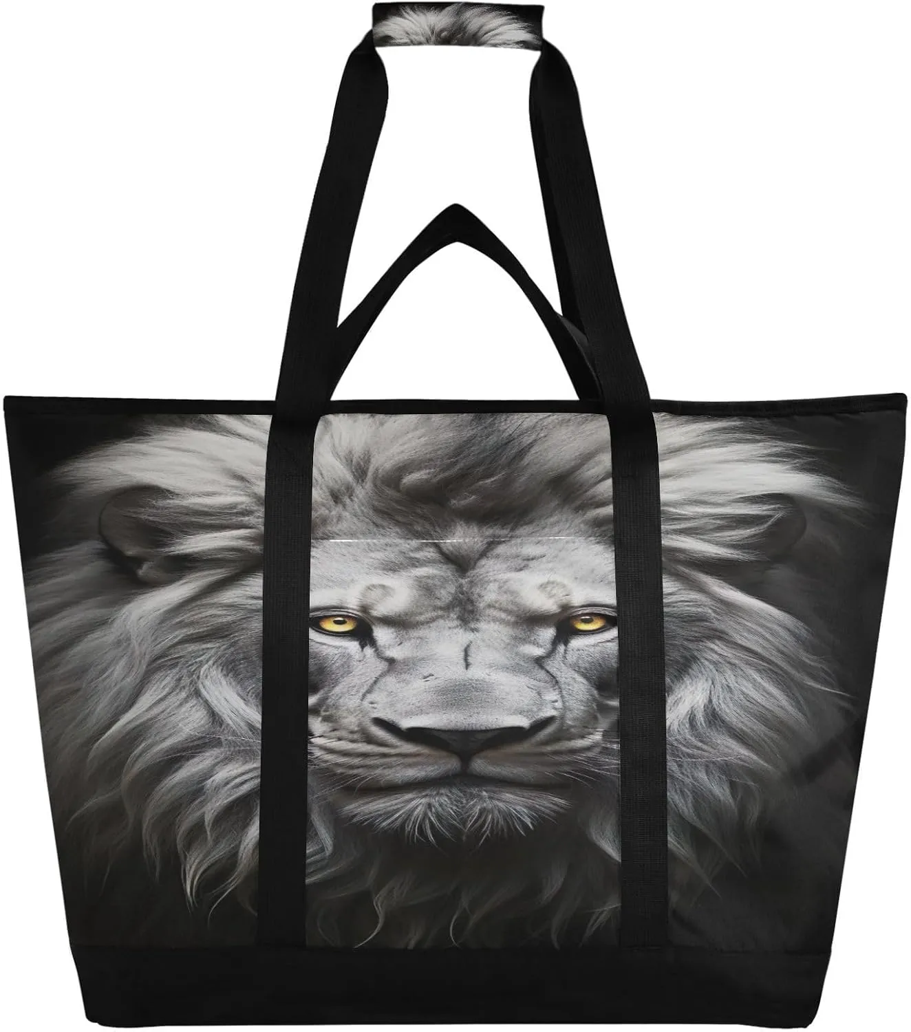 Lion Head Tote Bag for Women with Zipper Reusable Grocery Bags Foldable Insulated Cooler Bag Totes Handbags Shopping Bags for Groceries Travel Beach Picnic Work