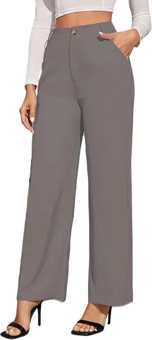 LKOUS Dress Pants Women Wide Leg,High Waist Business Casual Straight Leg Trousers with Pockets