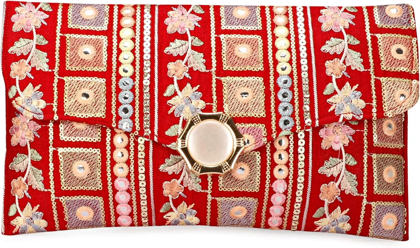 LONGING TO BUY Handcrafted Sling Bag Foldover Clutch For Women, Jaipuri Handicraft Sling Bag For Women