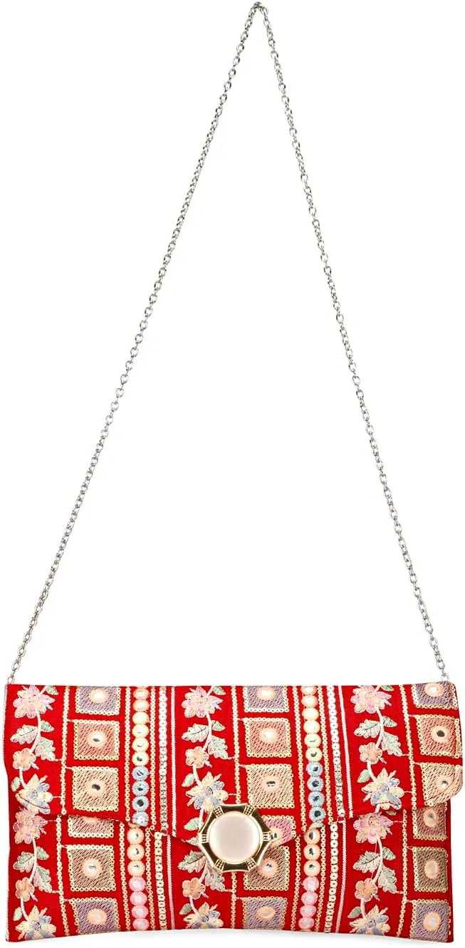 LONGING TO BUY Handcrafted Sling Bag Foldover Clutch For Women, Jaipuri Handicraft Sling Bag For Women