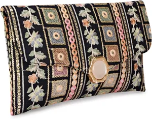 LONGING TO BUY Handcrafted Sling Bag Foldover Clutch For Women, Jaipuri Handicraft Sling Bag For Women