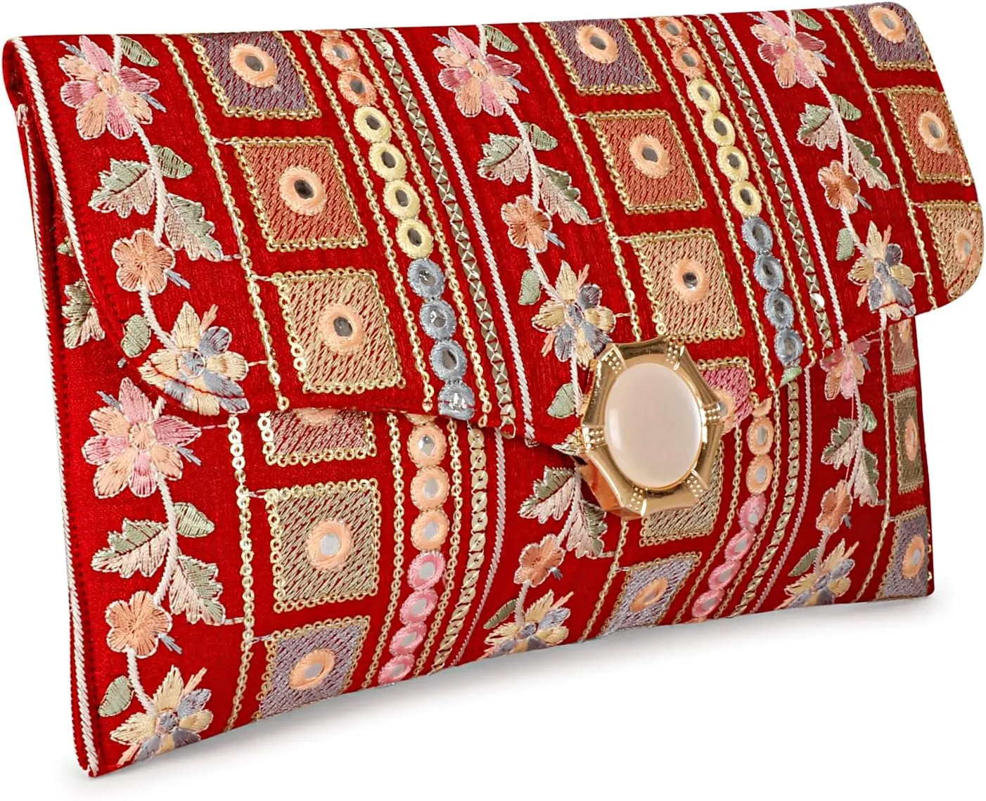 LONGING TO BUY Handcrafted Sling Bag Foldover Clutch For Women, Jaipuri Handicraft Sling Bag For Women