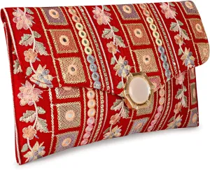 LONGING TO BUY Handcrafted Sling Bag Foldover Clutch For Women, Jaipuri Handicraft Sling Bag For Women