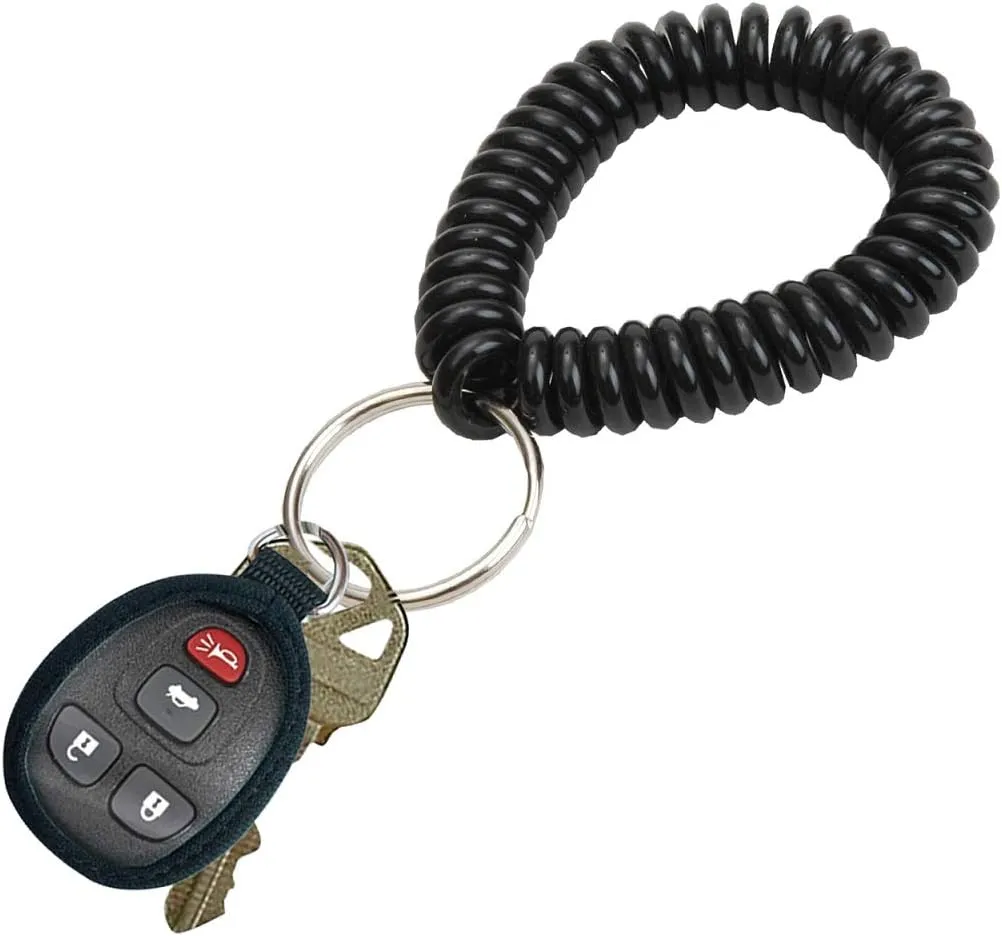 Lucky Line 2 Diameter Spiral Wrist Coil with Steel Key Ring, Flexible Wrist Band Key Chain Bracelet, Stretches to 12, unisex-adult, Black, 1 PK (410201)