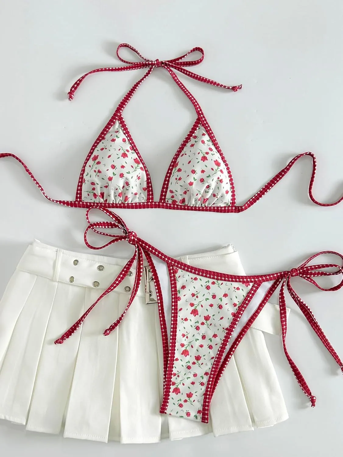 MakeMeChic Women's Halter Triangle Thong Bikini Sets High Cut Swimsuit Bathing Suit Swimwear