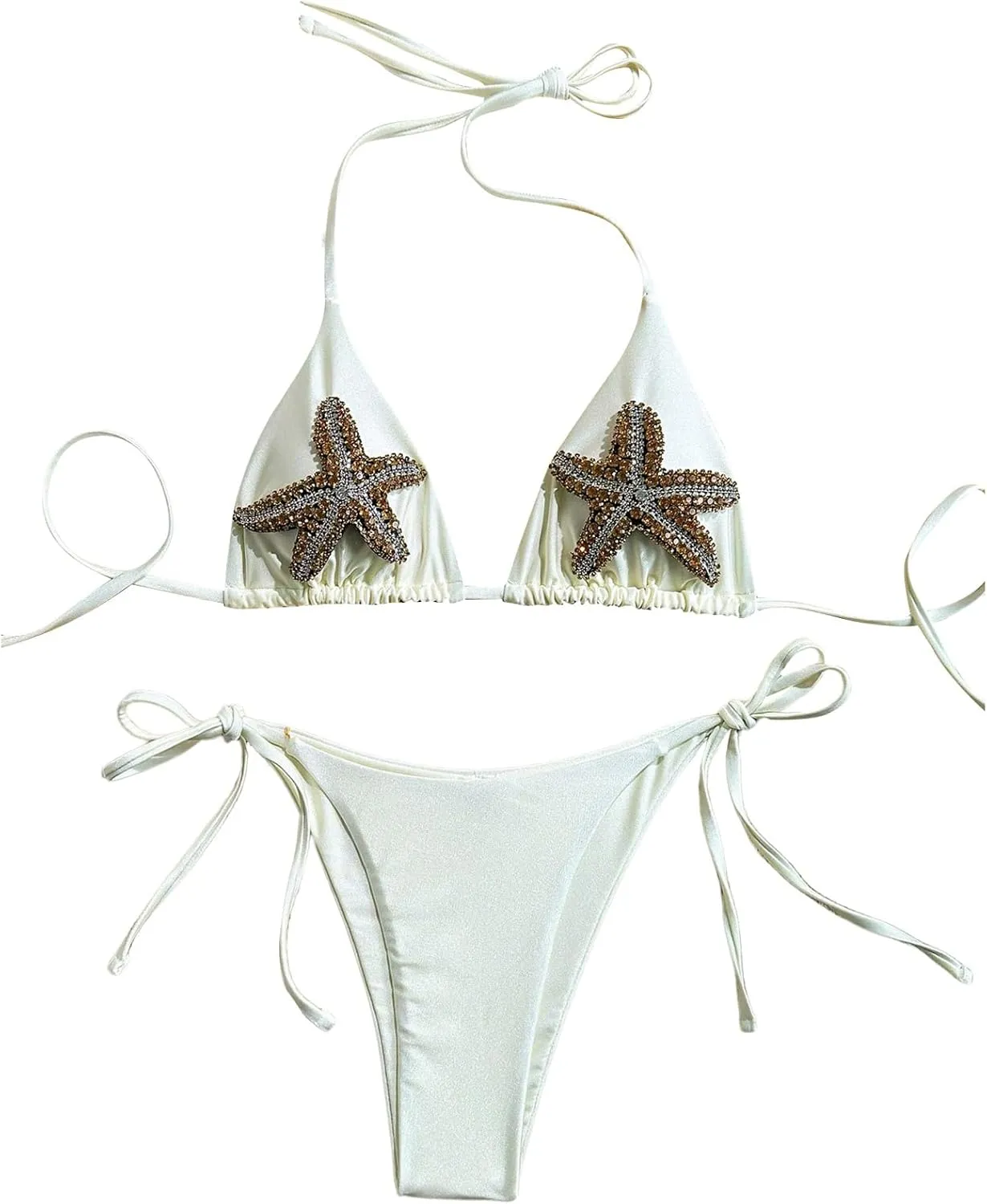 MakeMeChic Women's Halter Triangle Thong Bikini Sets High Cut Swimsuit Bathing Suit Swimwear