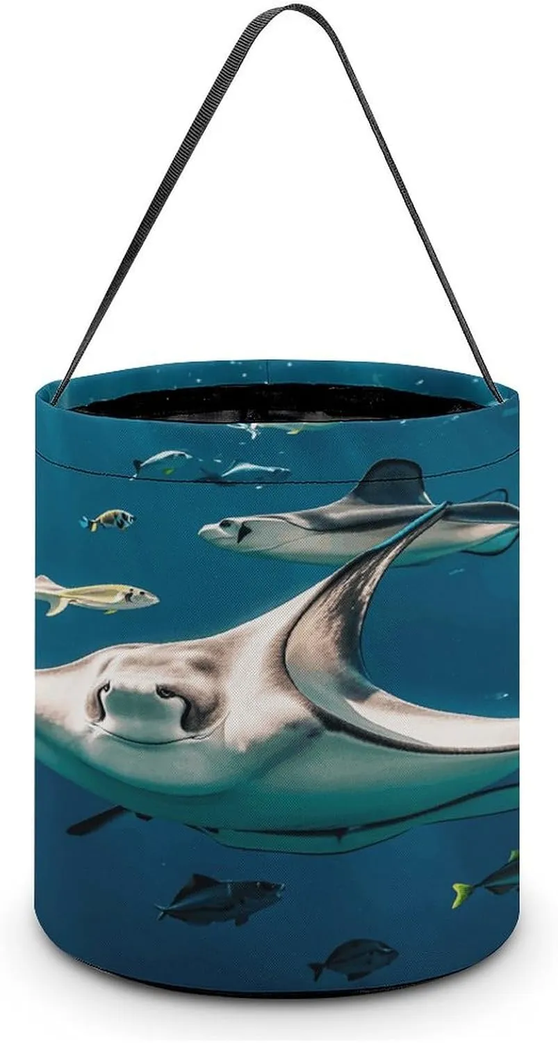 Manta Ray And Fish Halloween Tote Candy Bag Candy Basket Candy Bucket Gift Bag for Halloween Party