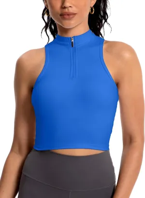 MathCat Half Zipper Workout Tank Tops for Women with Built in Bra, Racerback Workout Tops Sleeveless Crop Tops Gym Yoga Tops