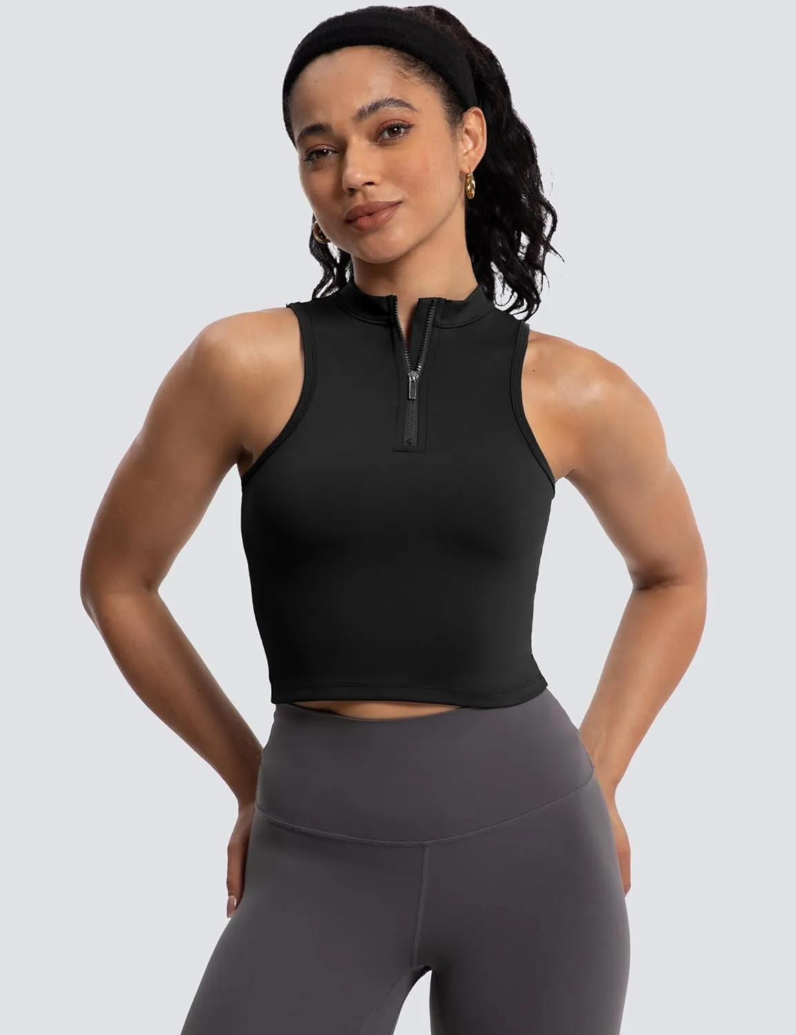 MathCat Half Zipper Workout Tank Tops for Women with Built in Bra, Racerback Workout Tops Sleeveless Crop Tops Gym Yoga Tops