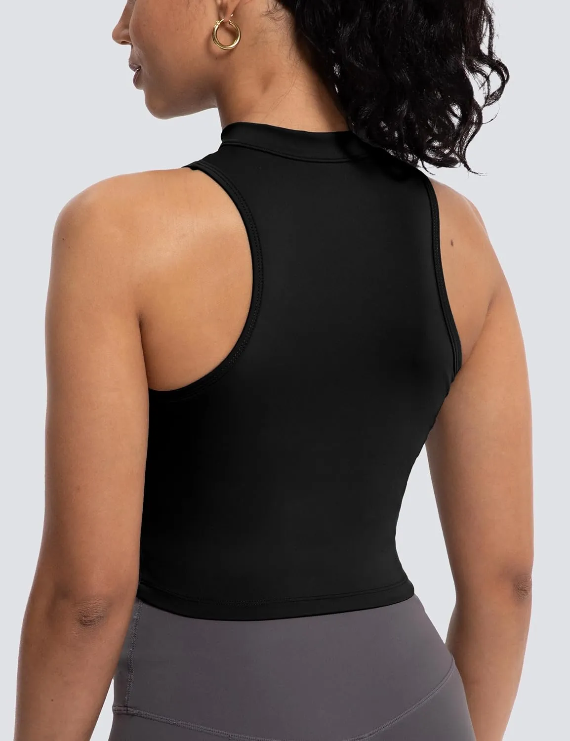 MathCat Half Zipper Workout Tank Tops for Women with Built in Bra, Racerback Workout Tops Sleeveless Crop Tops Gym Yoga Tops