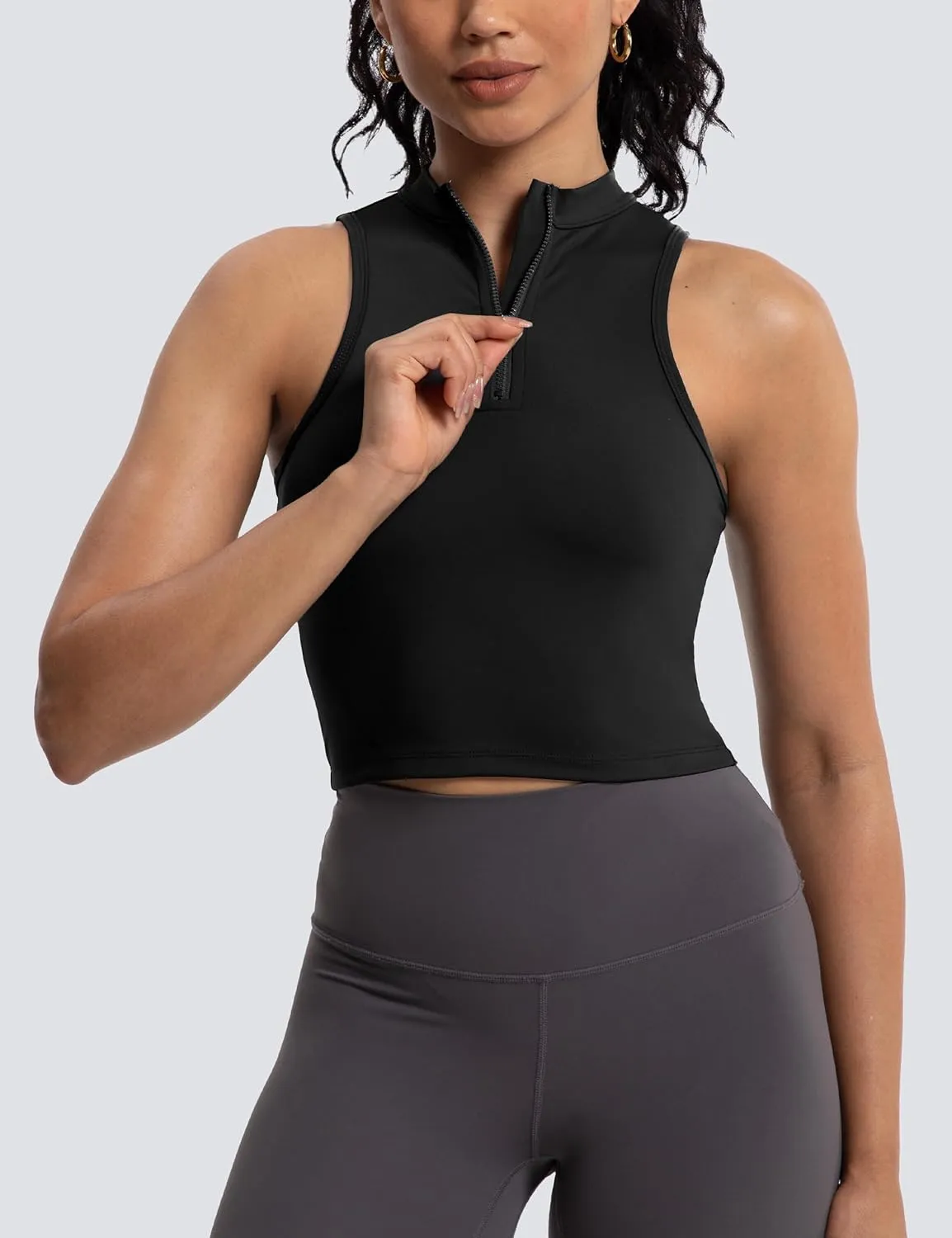 MathCat Half Zipper Workout Tank Tops for Women with Built in Bra, Racerback Workout Tops Sleeveless Crop Tops Gym Yoga Tops