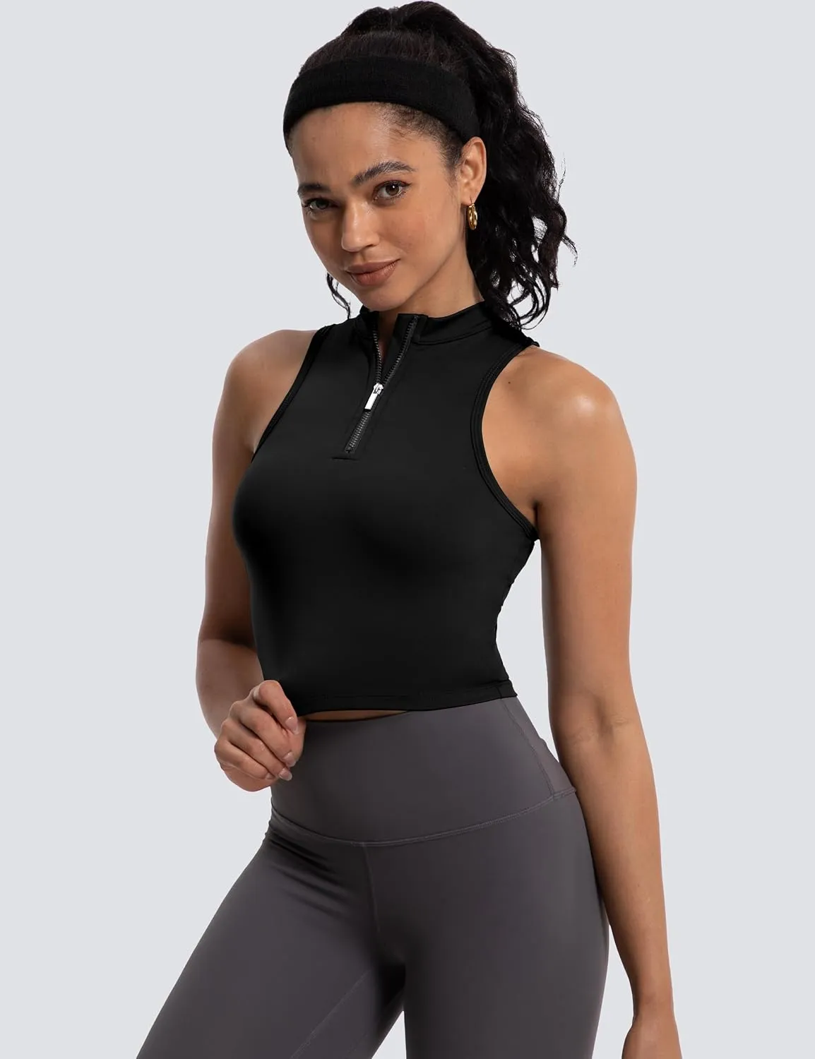 MathCat Half Zipper Workout Tank Tops for Women with Built in Bra, Racerback Workout Tops Sleeveless Crop Tops Gym Yoga Tops
