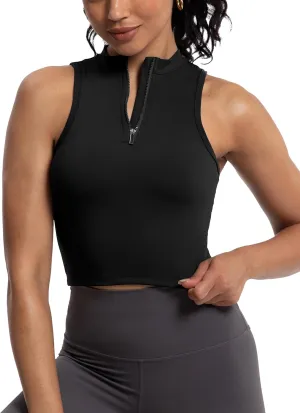 MathCat Half Zipper Workout Tank Tops for Women with Built in Bra, Racerback Workout Tops Sleeveless Crop Tops Gym Yoga Tops