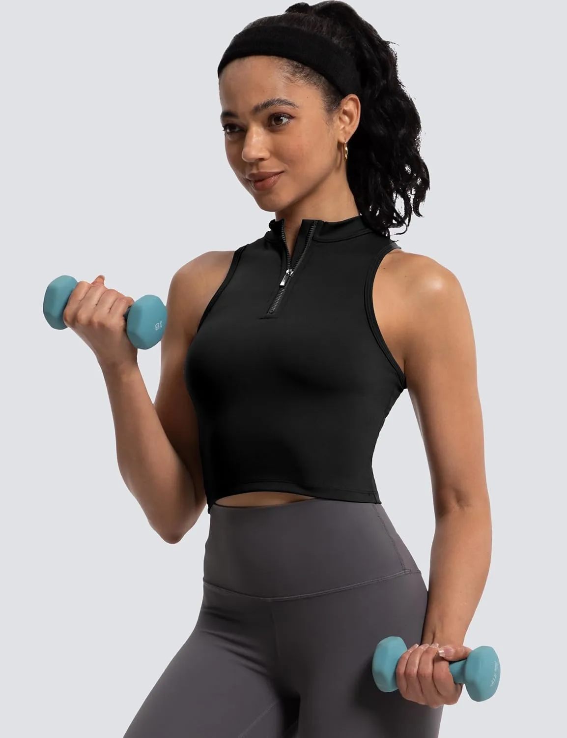MathCat Half Zipper Workout Tank Tops for Women with Built in Bra, Racerback Workout Tops Sleeveless Crop Tops Gym Yoga Tops