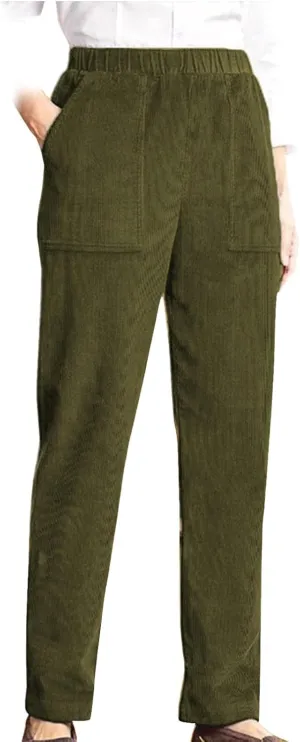 MCILLO Ladies Corduroy Pants Women Elastic High Waist Straight Leg Slacks Casual Trousers with Pocket