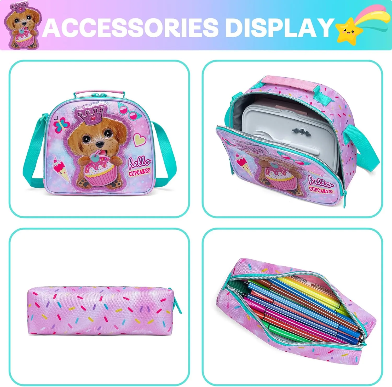 Meetbelify Backpacks for Girls School Bag Cute Girls Backpacks Ages 8-10 with Lunch Box Pencil Case Kids Bookbag Set Travel Backpack for Elementary Students Backpack to School Supplies