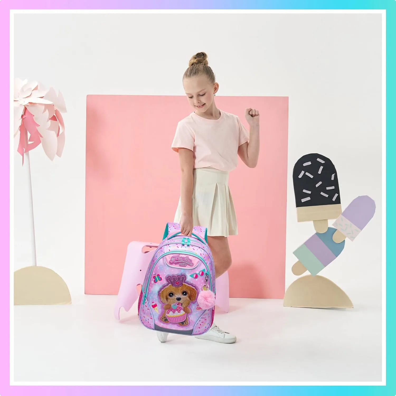 Meetbelify Backpacks for Girls School Bag Cute Girls Backpacks Ages 8-10 with Lunch Box Pencil Case Kids Bookbag Set Travel Backpack for Elementary Students Backpack to School Supplies