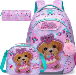 Meetbelify Backpacks for Girls School Bag Cute Girls Backpacks Ages 8-10 with Lunch Box Pencil Case Kids Bookbag Set Travel Backpack for Elementary Students Backpack to School Supplies