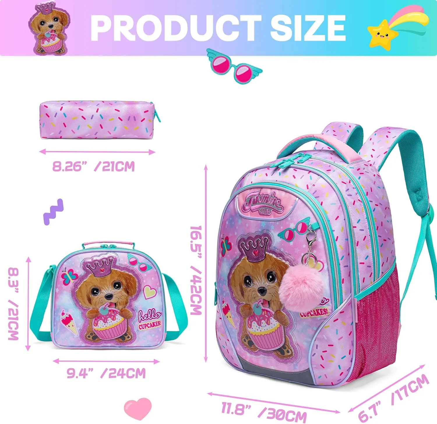 Meetbelify Backpacks for Girls School Bag Cute Girls Backpacks Ages 8-10 with Lunch Box Pencil Case Kids Bookbag Set Travel Backpack for Elementary Students Backpack to School Supplies