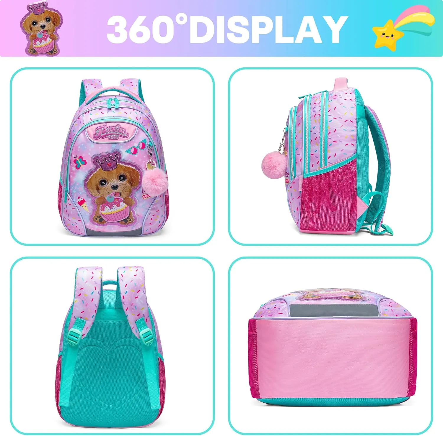 Meetbelify Backpacks for Girls School Bag Cute Girls Backpacks Ages 8-10 with Lunch Box Pencil Case Kids Bookbag Set Travel Backpack for Elementary Students Backpack to School Supplies