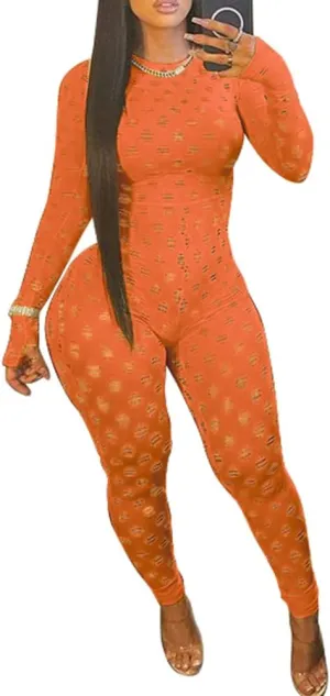 MENCCINO Sexy Club Outfits for Women One Piece Jumpsuits Long Sleeve Bodysuits Bodycon Leggings Pants Suits