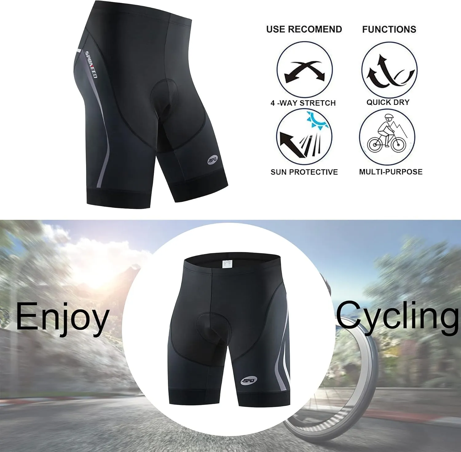 Men's Cycling Shorts Padded Biking Bottoms Team Bike Sportwear