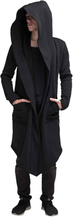 Men's Dark Style Solid Color Long Cardigan Cloak Coat Hooded Sweater Trendy Hoodies