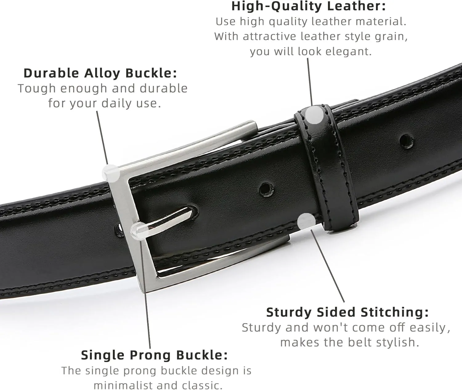 Mens Genuine Leather Dress Belt Classic Casual Belt with Single Prong Buckle for Jeans Pants Work and Business