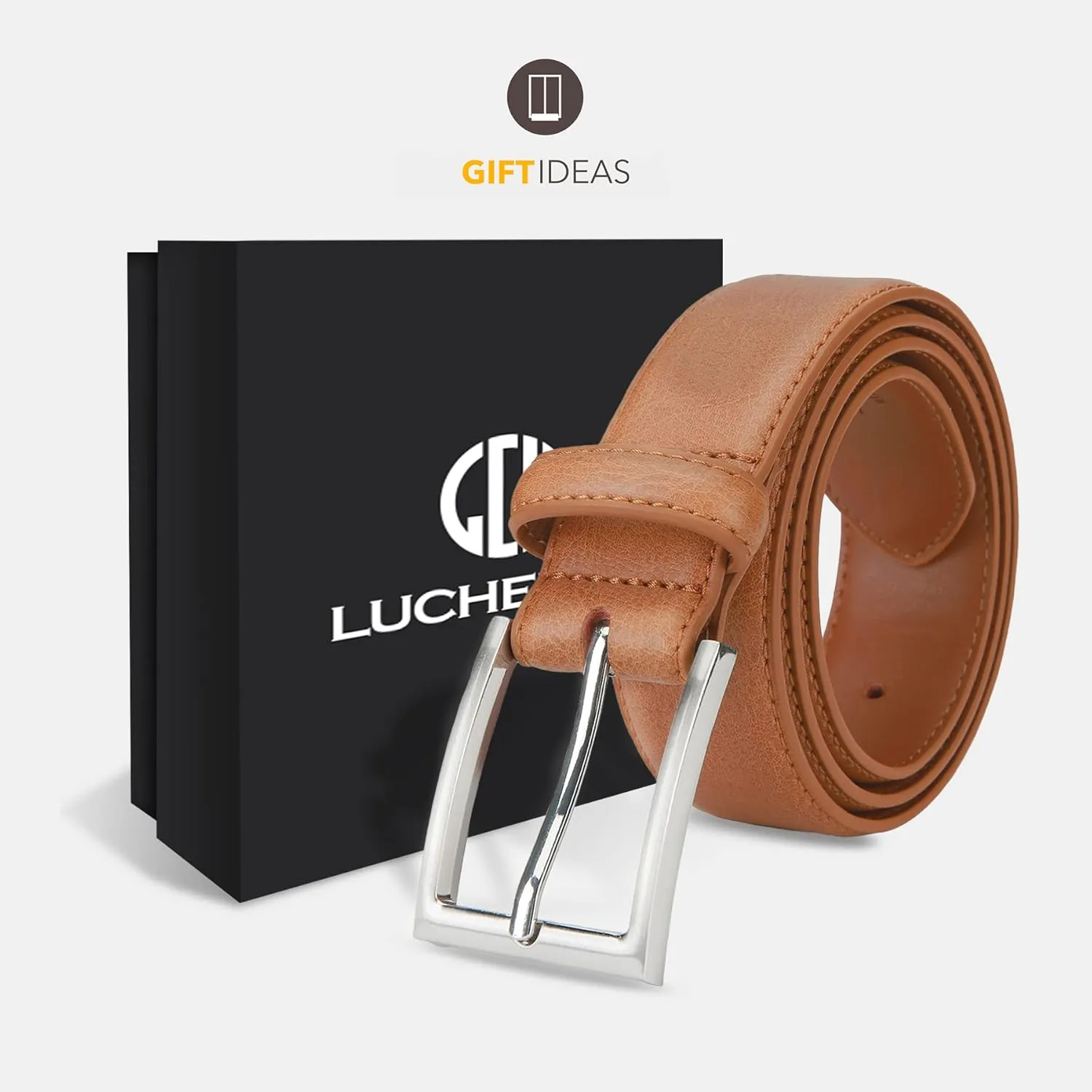 Mens Genuine Leather Dress Belt Classic Casual Belt with Single Prong Buckle for Jeans Pants Work and Business