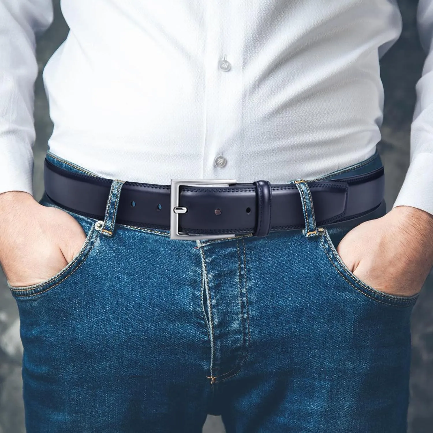 Mens Genuine Leather Dress Belt Classic Casual Belt with Single Prong Buckle for Jeans Pants Work and Business