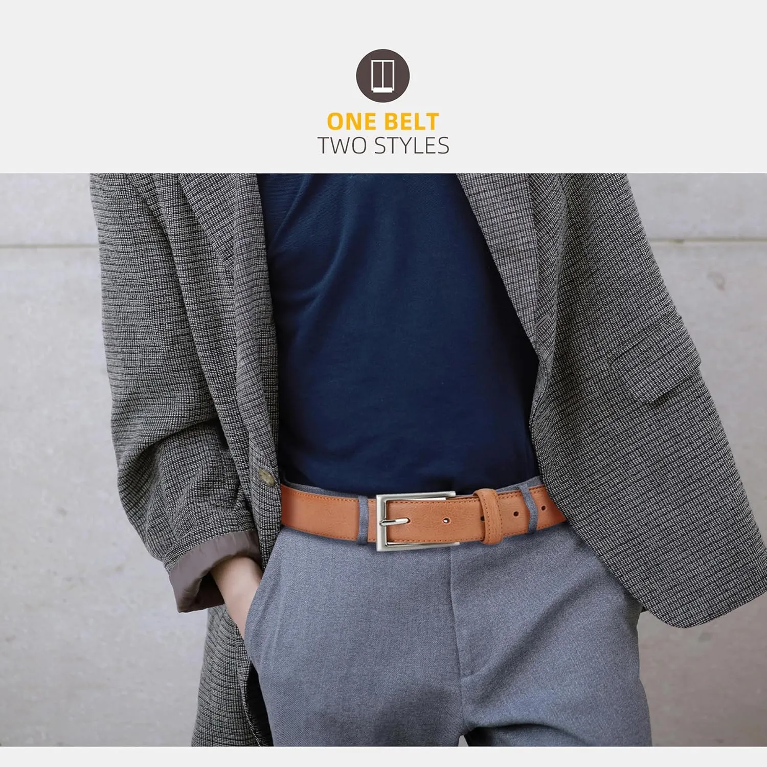 Mens Genuine Leather Dress Belt Classic Casual Belt with Single Prong Buckle for Jeans Pants Work and Business