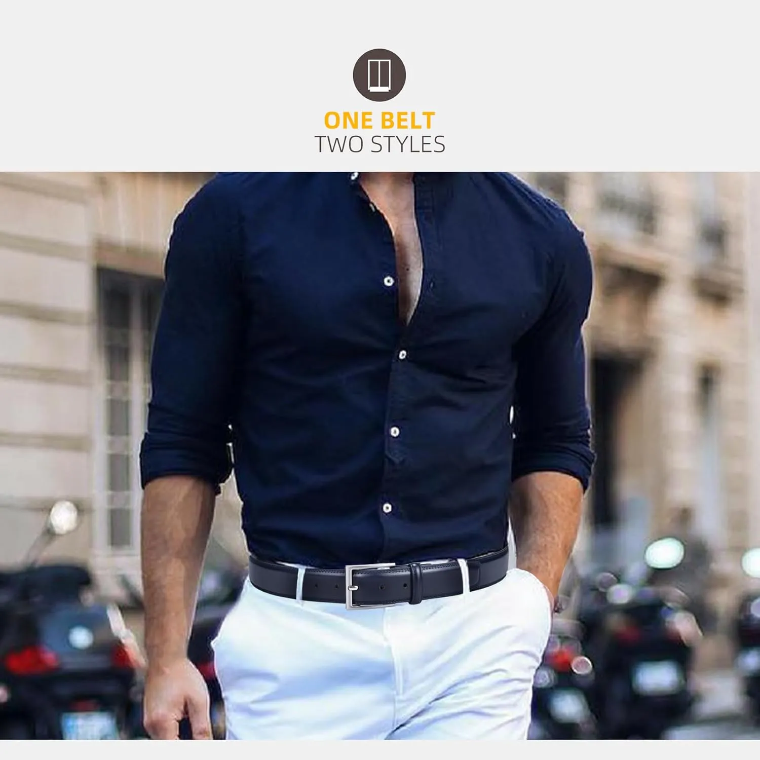 Mens Genuine Leather Dress Belt Classic Casual Belt with Single Prong Buckle for Jeans Pants Work and Business