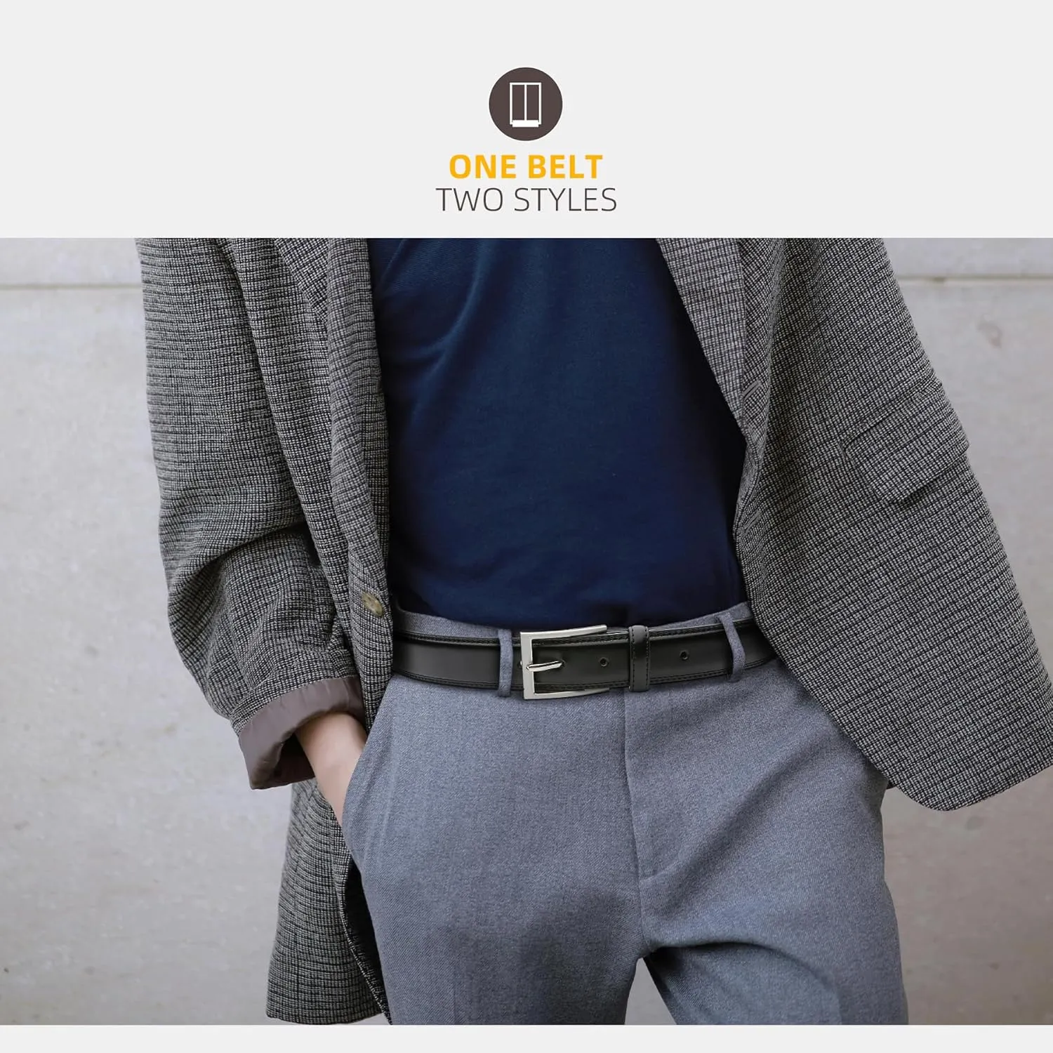 Mens Genuine Leather Dress Belt Classic Casual Belt with Single Prong Buckle for Jeans Pants Work and Business
