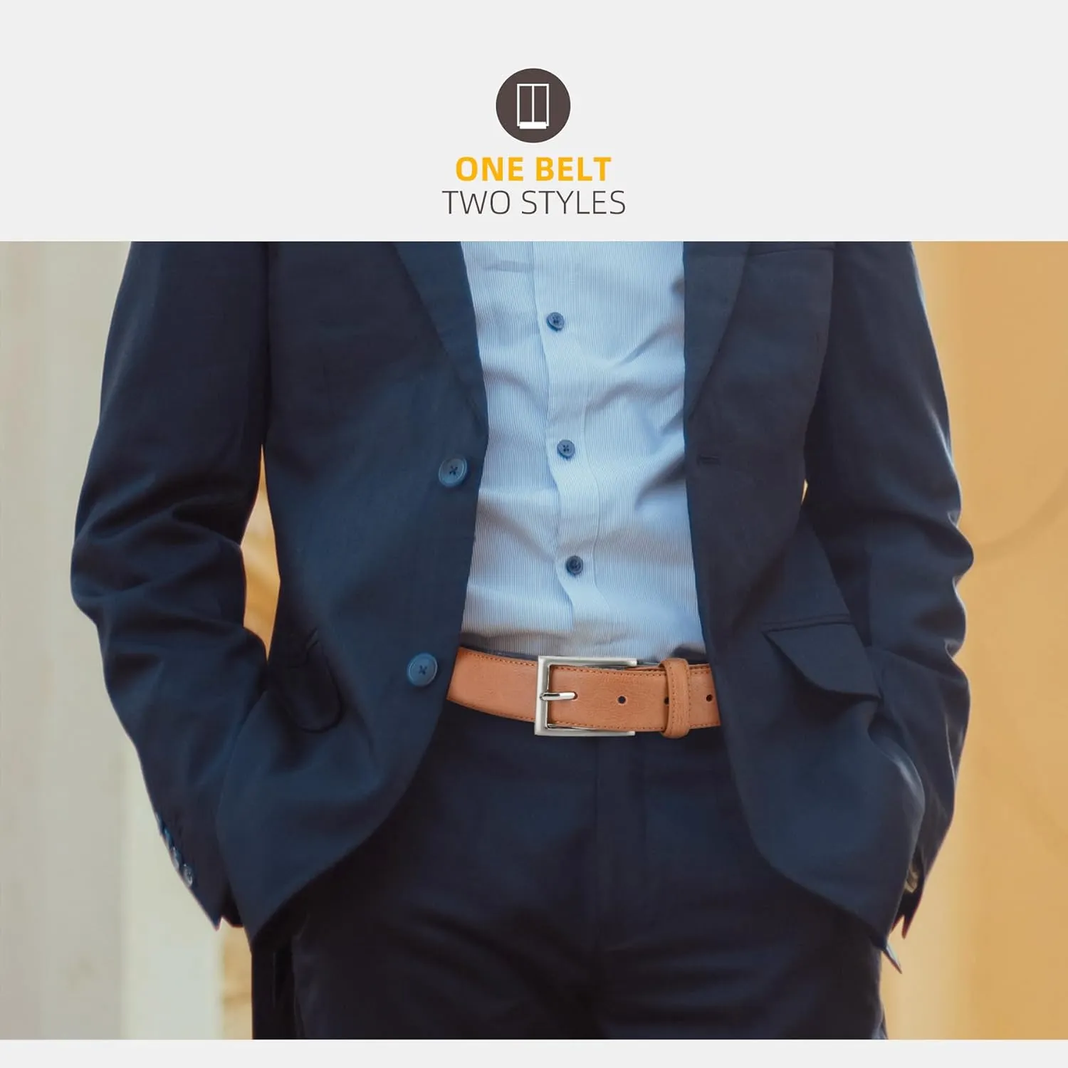 Mens Genuine Leather Dress Belt Classic Casual Belt with Single Prong Buckle for Jeans Pants Work and Business