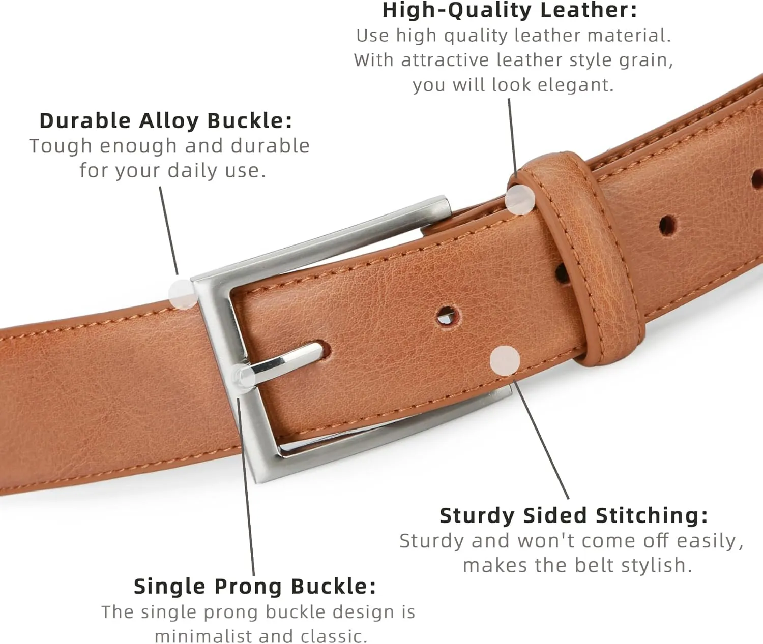 Mens Genuine Leather Dress Belt Classic Casual Belt with Single Prong Buckle for Jeans Pants Work and Business