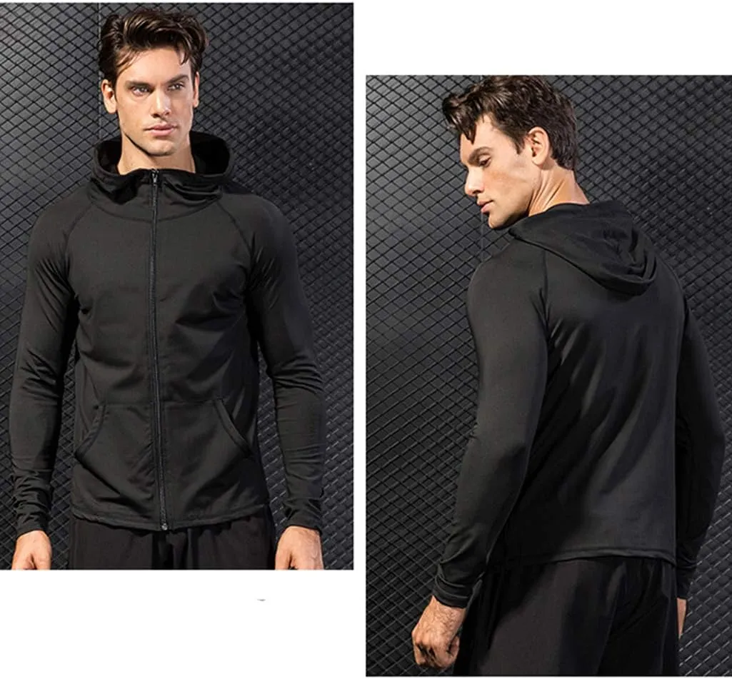 Men's Quick-Dry Hoodies Running Sweatshirt Slim Fit Zip Up Fitness Gym T Shirts