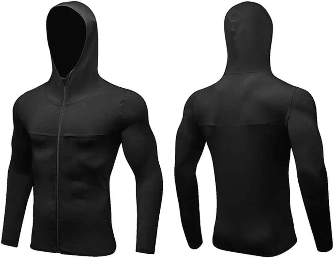 Men's Quick-Dry Hoodies Running Sweatshirt Slim Fit Zip Up Fitness Gym T Shirts