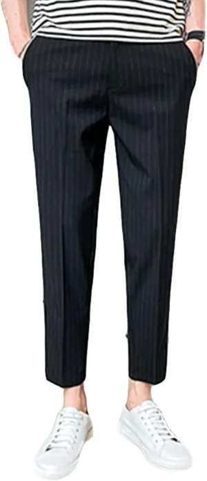 MenS Slim Fit Dress Pants Stretch Dress Pants Skinny Khaki Pants Chino Pant Business Stripe Tapered Trousers (29,Black)