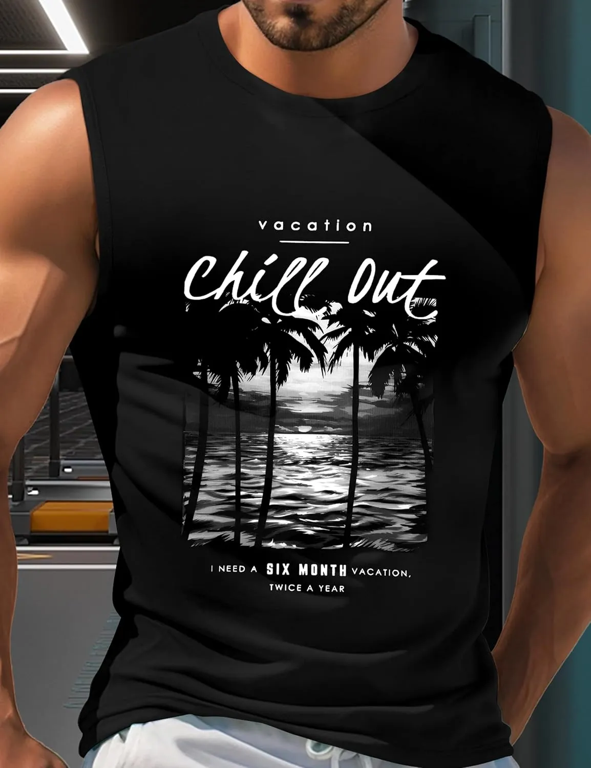Men's Tank Tops Graphic Tank Tops for Men Summer Hawaiian Palm Tree Sleeveless Muscle Gym Shirt Mens Beach Tank Tops