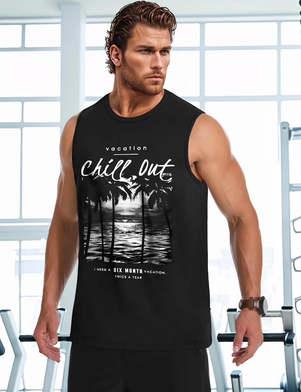 Men's Tank Tops Graphic Tank Tops for Men Summer Hawaiian Palm Tree Sleeveless Muscle Gym Shirt Mens Beach Tank Tops