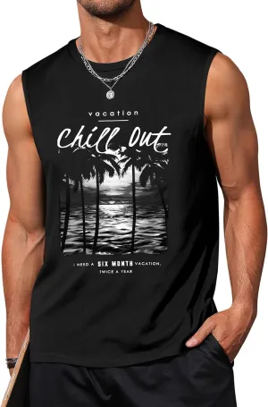 Men's Tank Tops Graphic Tank Tops for Men Summer Hawaiian Palm Tree Sleeveless Muscle Gym Shirt Mens Beach Tank Tops