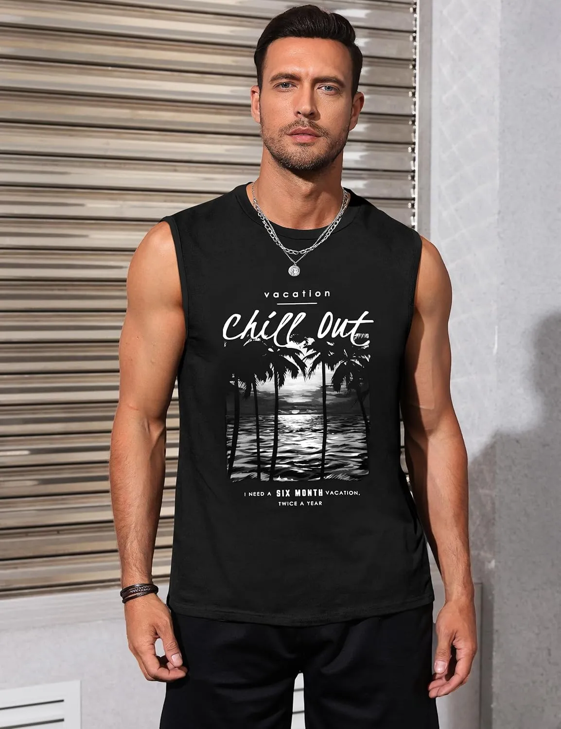 Men's Tank Tops Graphic Tank Tops for Men Summer Hawaiian Palm Tree Sleeveless Muscle Gym Shirt Mens Beach Tank Tops