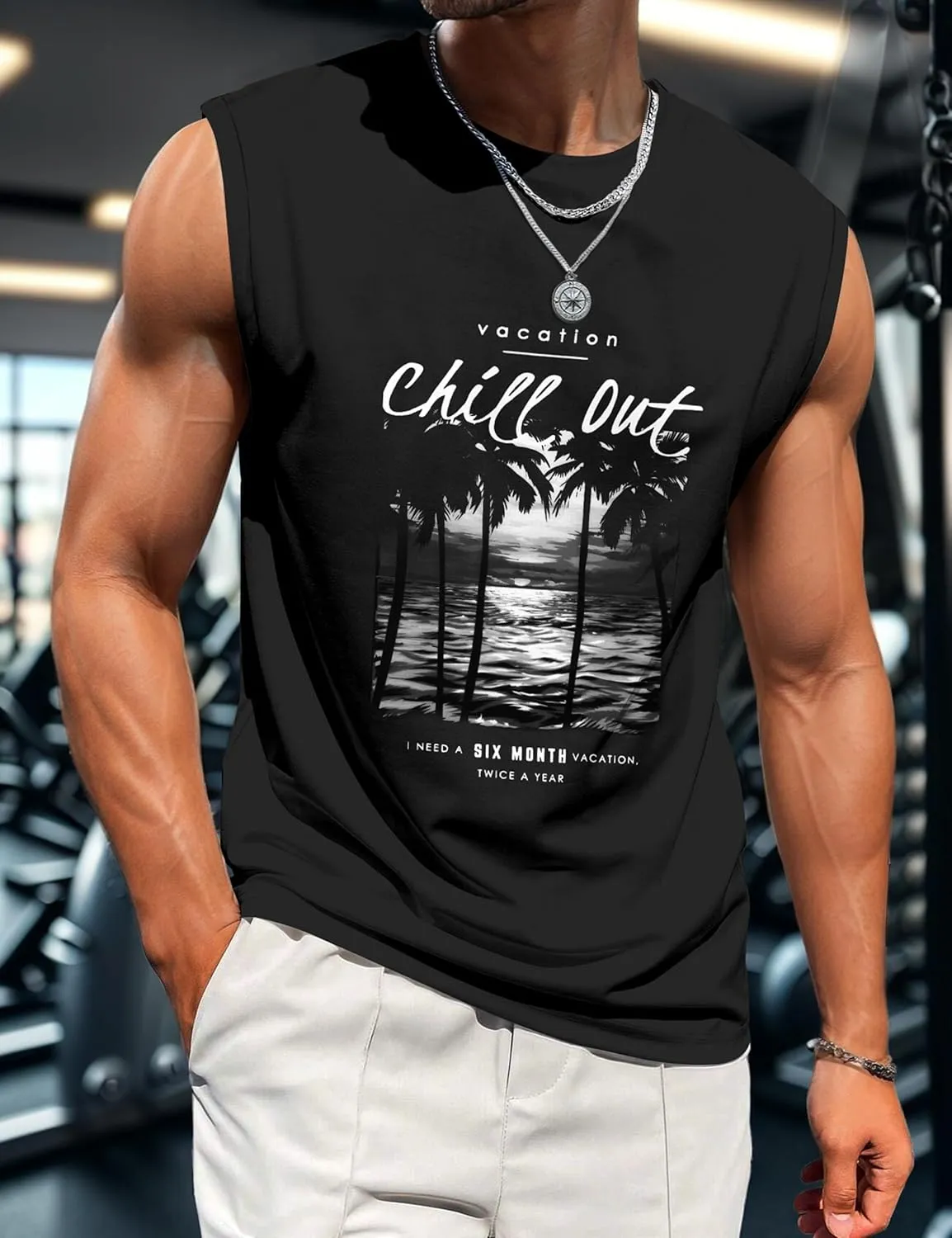 Men's Tank Tops Graphic Tank Tops for Men Summer Hawaiian Palm Tree Sleeveless Muscle Gym Shirt Mens Beach Tank Tops